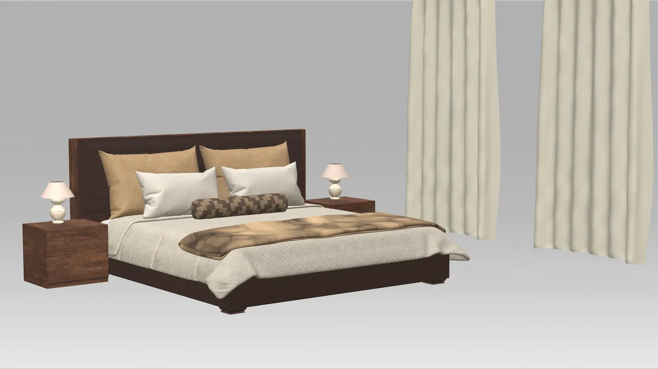 Rendered bedroom furniture from a studio asset pack