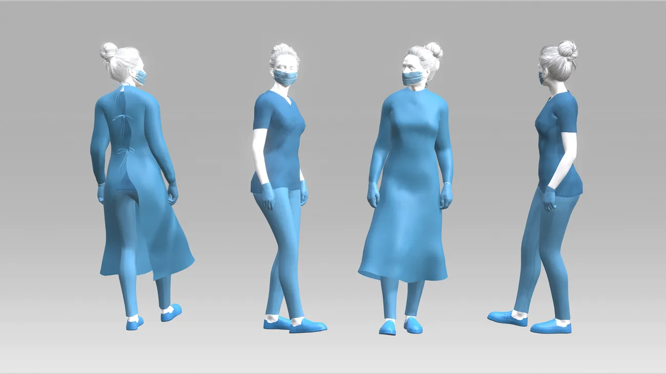 Rendered medical clothing on characters