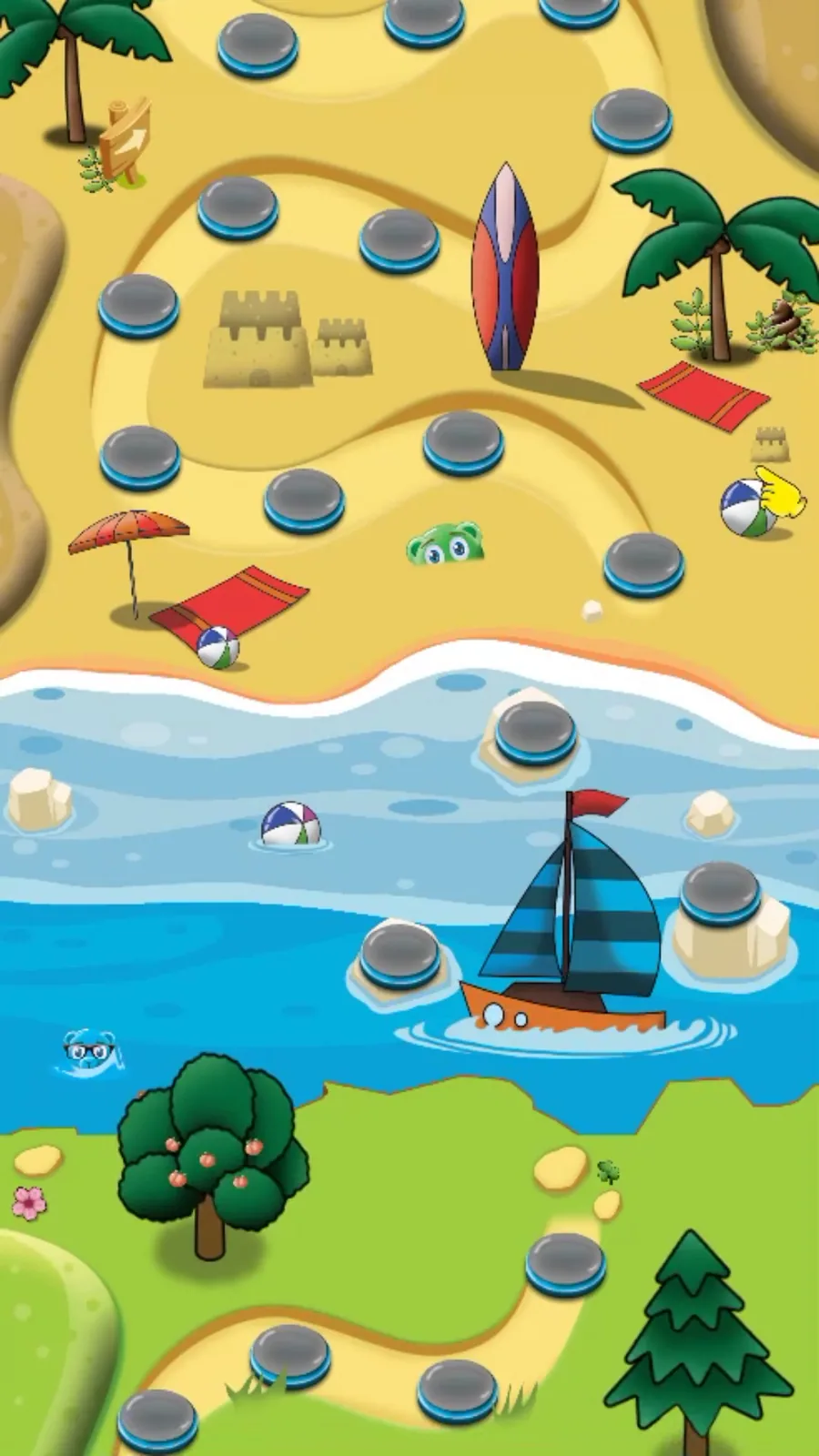 Emoji Match illustrated level map by a beach